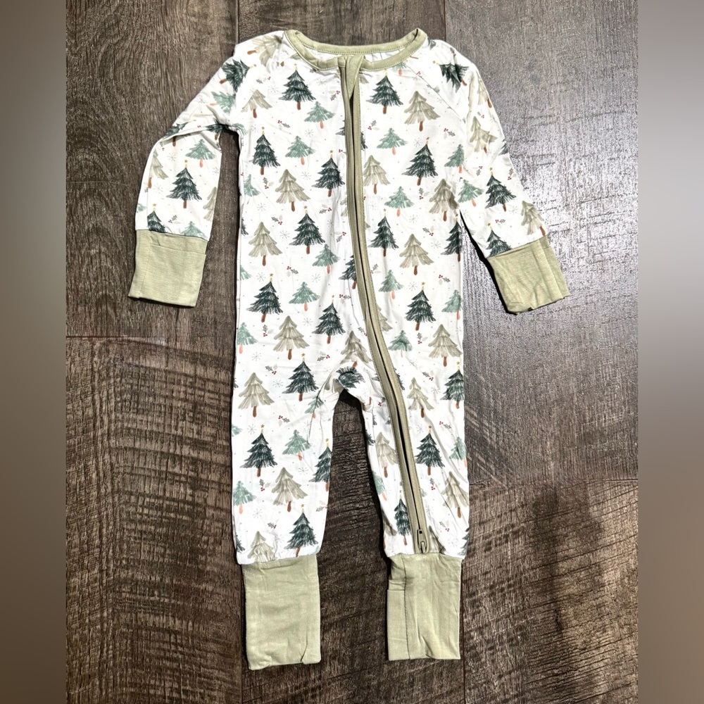 Bamboo Baby Sleepie Zippy Neutral Green Christmas Tree Print 3-6 m